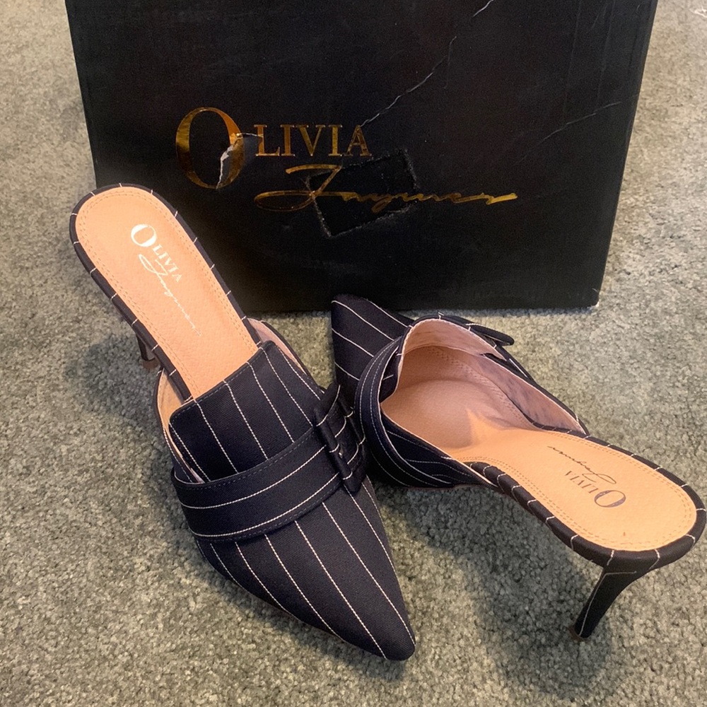 Olivia Ferguson Blue & White Finley Striped Mules